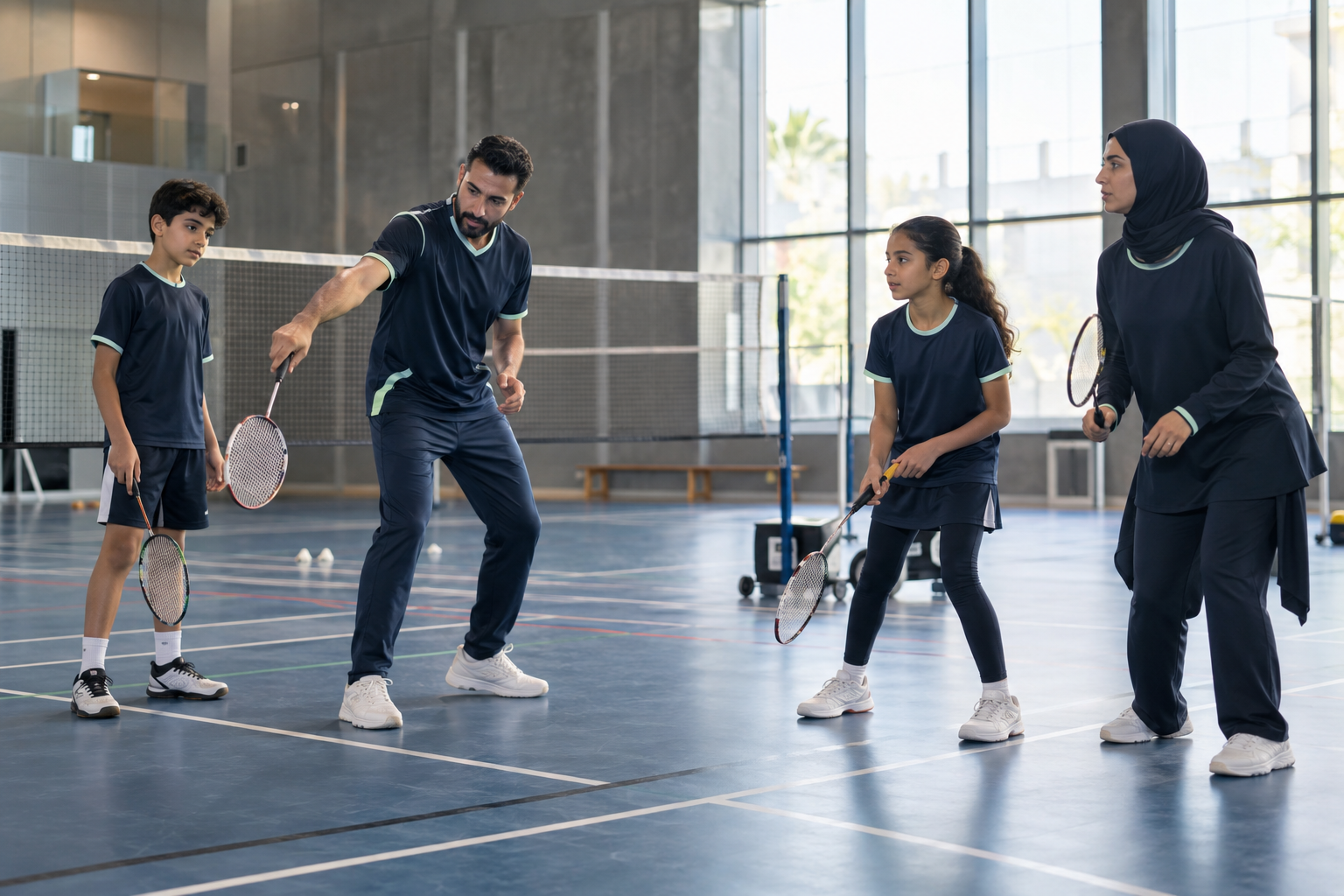 Illustrative badminton coaching for children and adults